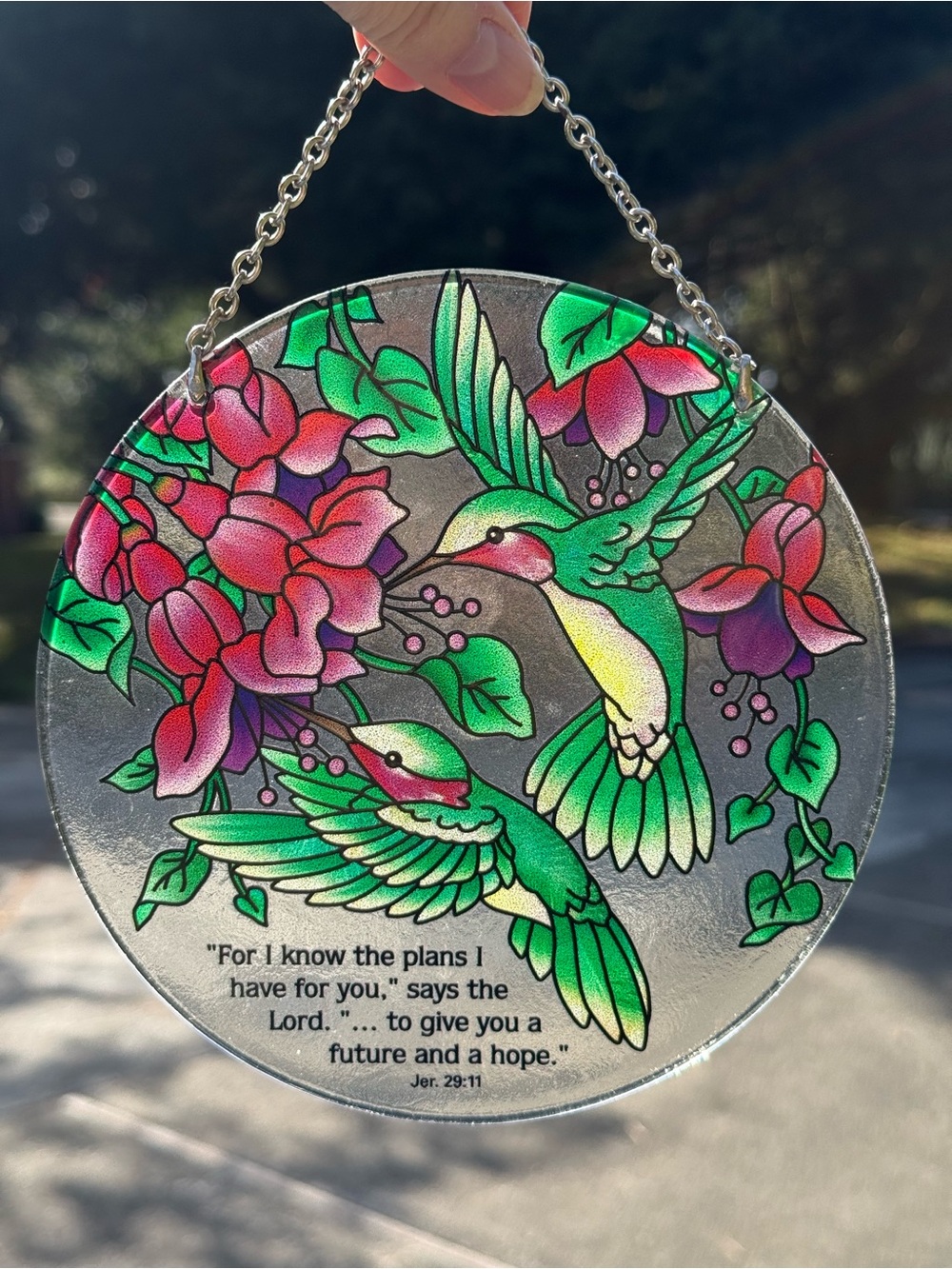 Vintage Stained Glass Suncatcher Jeremiah 29:11 Hummingbird Window Decor